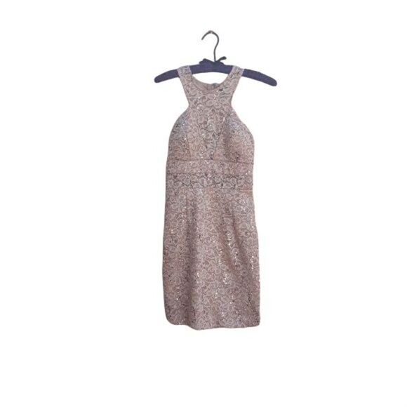Vintage City Studio Champagne Lace Halter Sequined‎ Mini Dress Size XS - Picture 8 of 8